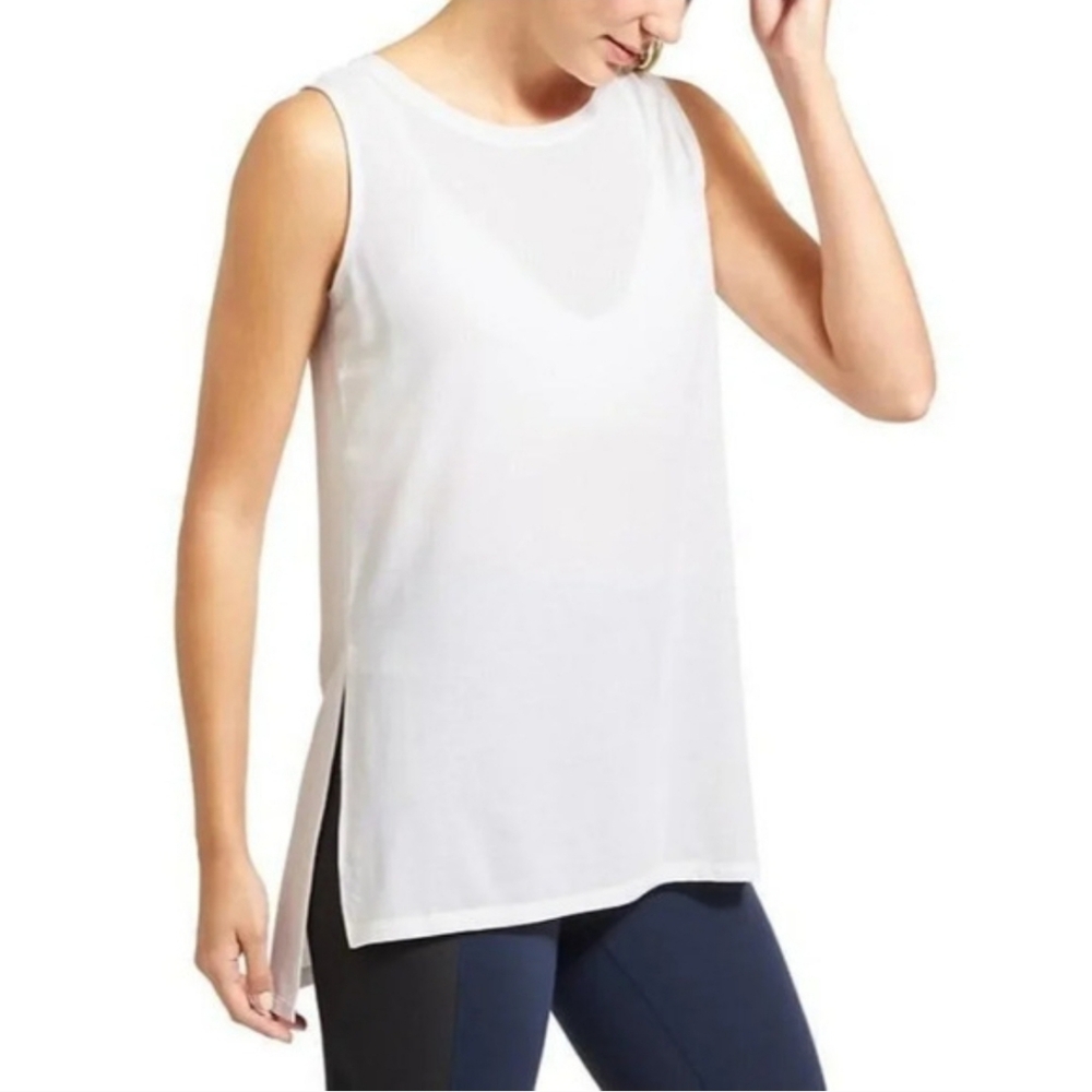 Athleta White Side Split Athletic Tank Top sz xxs